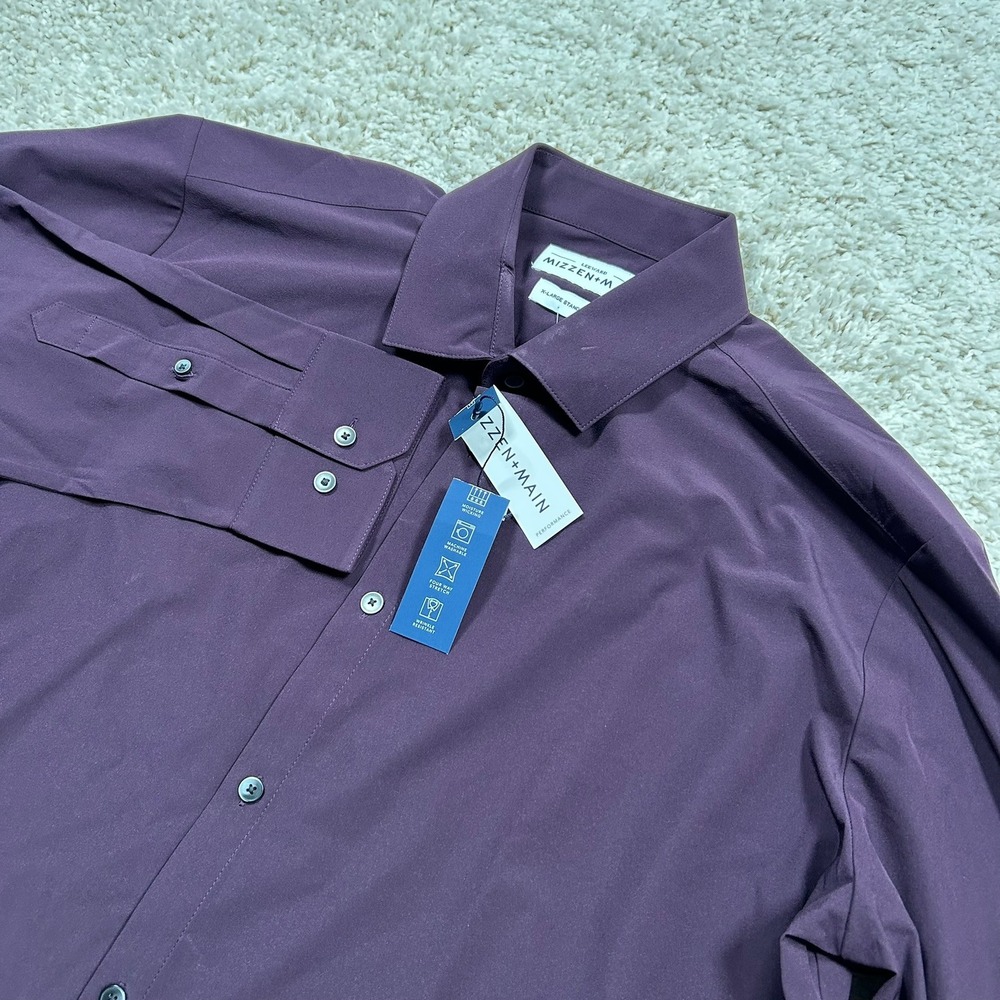 Mizzen+Main Leeward Dress Shirt XL Burgundy Performance Stretch Standard Fit New